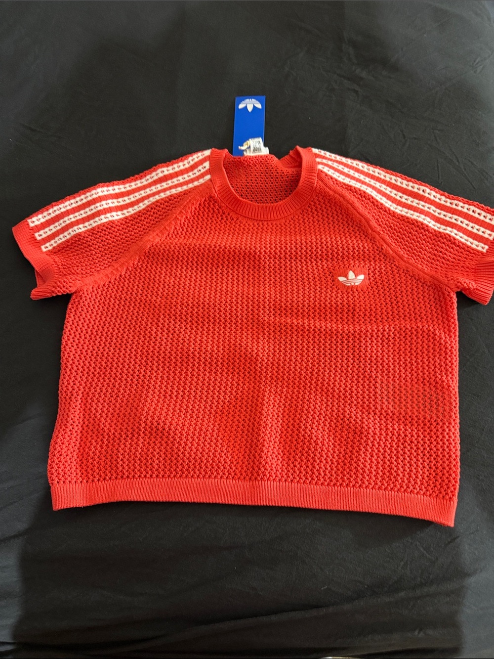 adidas pinkish orange colored wide leg knit pants with White Three-Stripes - Picture 2 of 2